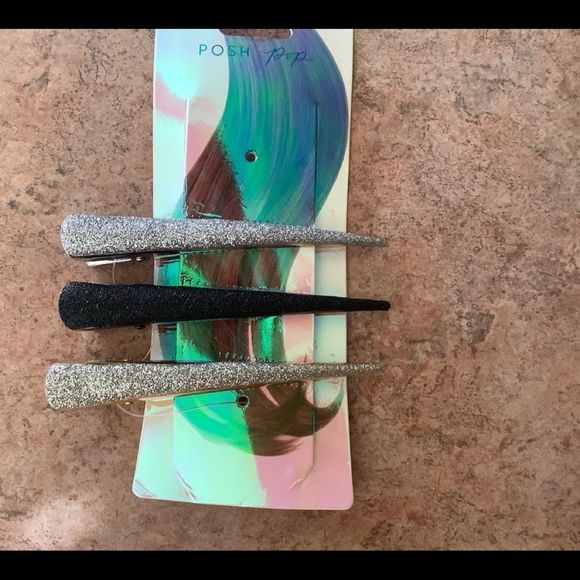 Nwt posh + pop 3 pack metallic hair clips - Picture 2 of 3